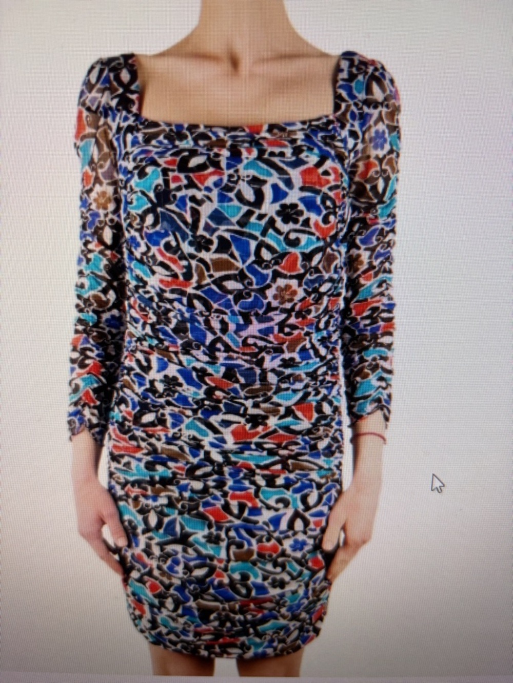 NWT Diane Von Furstenberg Uttana Blue, Black & Red Abstract Square-Neck Dress,12